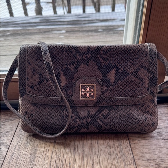 Tory Burch Dark Brown Snake Print Purse - Picture 4 of 5